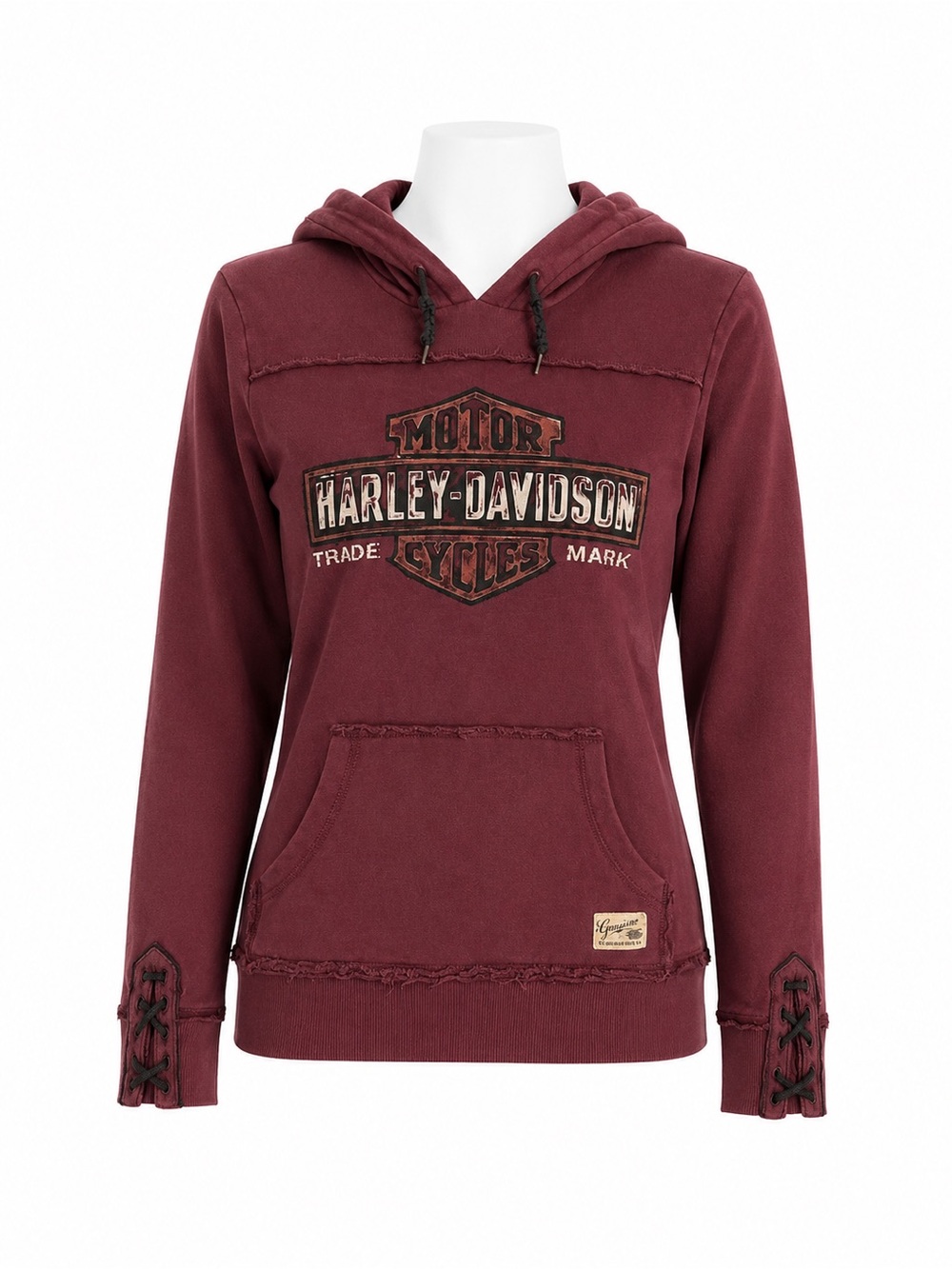 Size M Harley-Davidson Women’s Genuine Dealer Lace Up Hoodie Burgundy